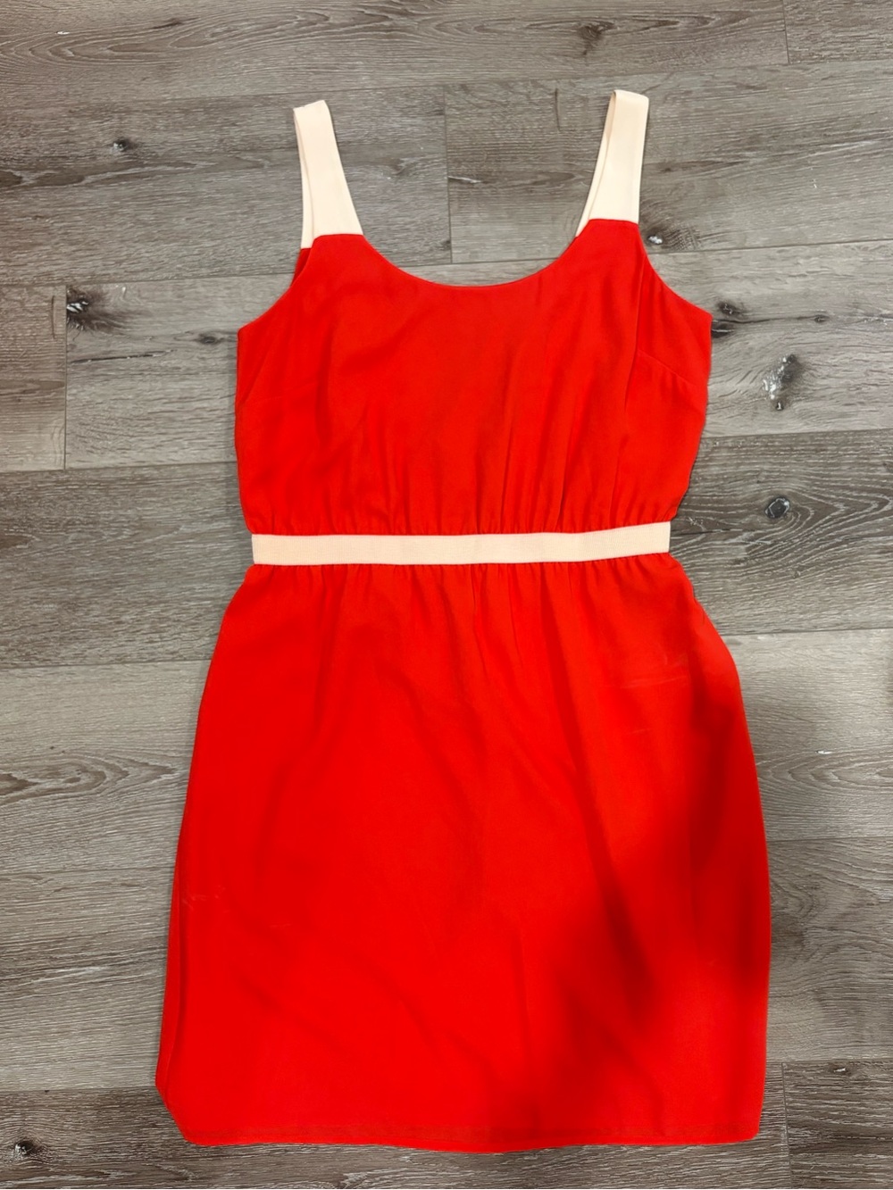 LOFT Red Mini Dress with Cream Straps and Waistband